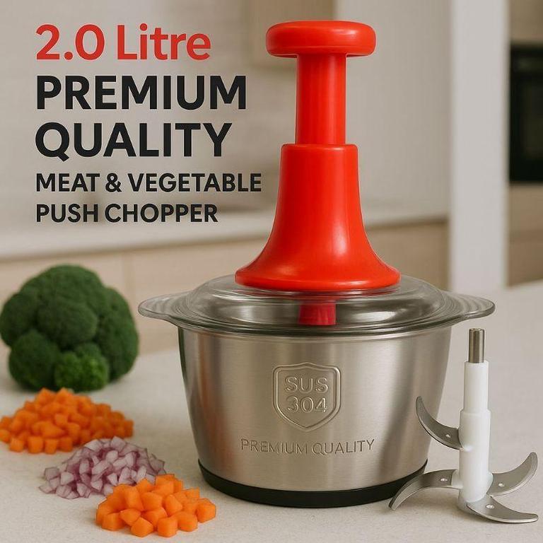 2L Manual Food Chopper | Stainless Steel Push Chopper | Kitchen Multi-purpose Vegetable and Nuts Chopper